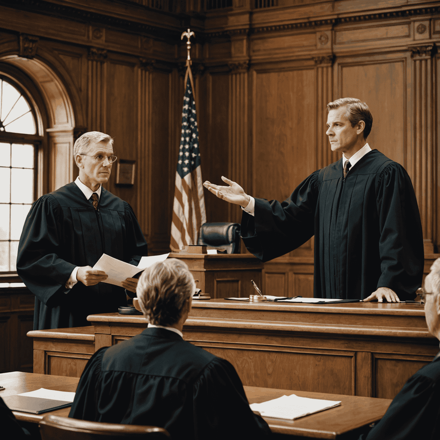 A person confidently presenting their case in front of a judge, demonstrating effective court strategies